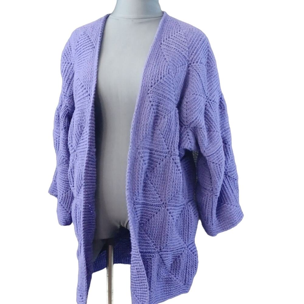 Vintage Lilac Purple Hand Crocheted Cardigan - No Flaws